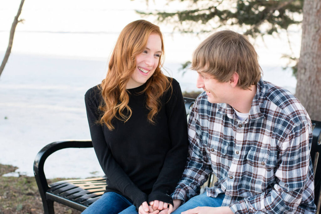 engagement bench 1024x683 - Emily and Dez - Fargo Engagement