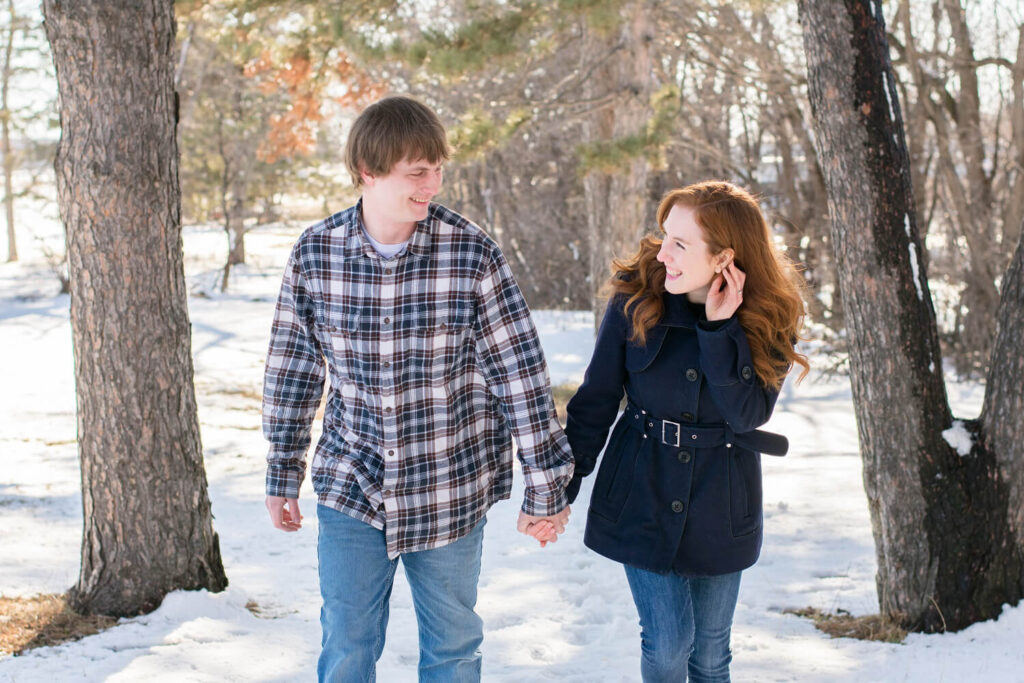 winter engagement photos -- Lion's Conservatory Park Fargo ND